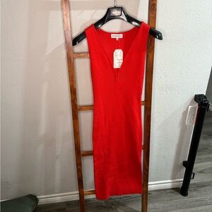Tomato Red Midi Sweater Dress